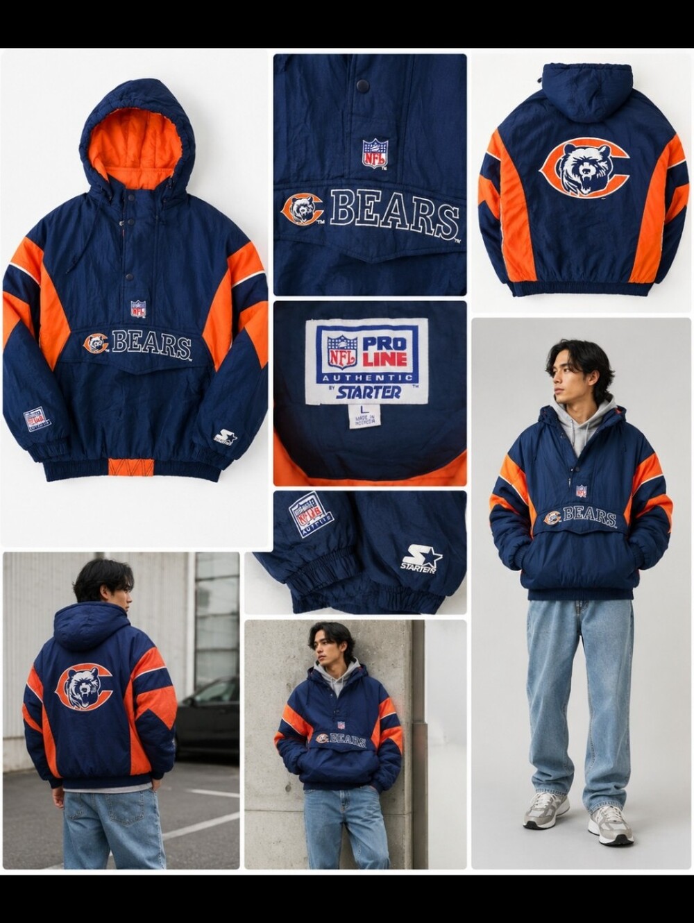 Vintage 90s Chicago Bears Starter Jacket NFL Pro Line Hooded Pullover Anorak